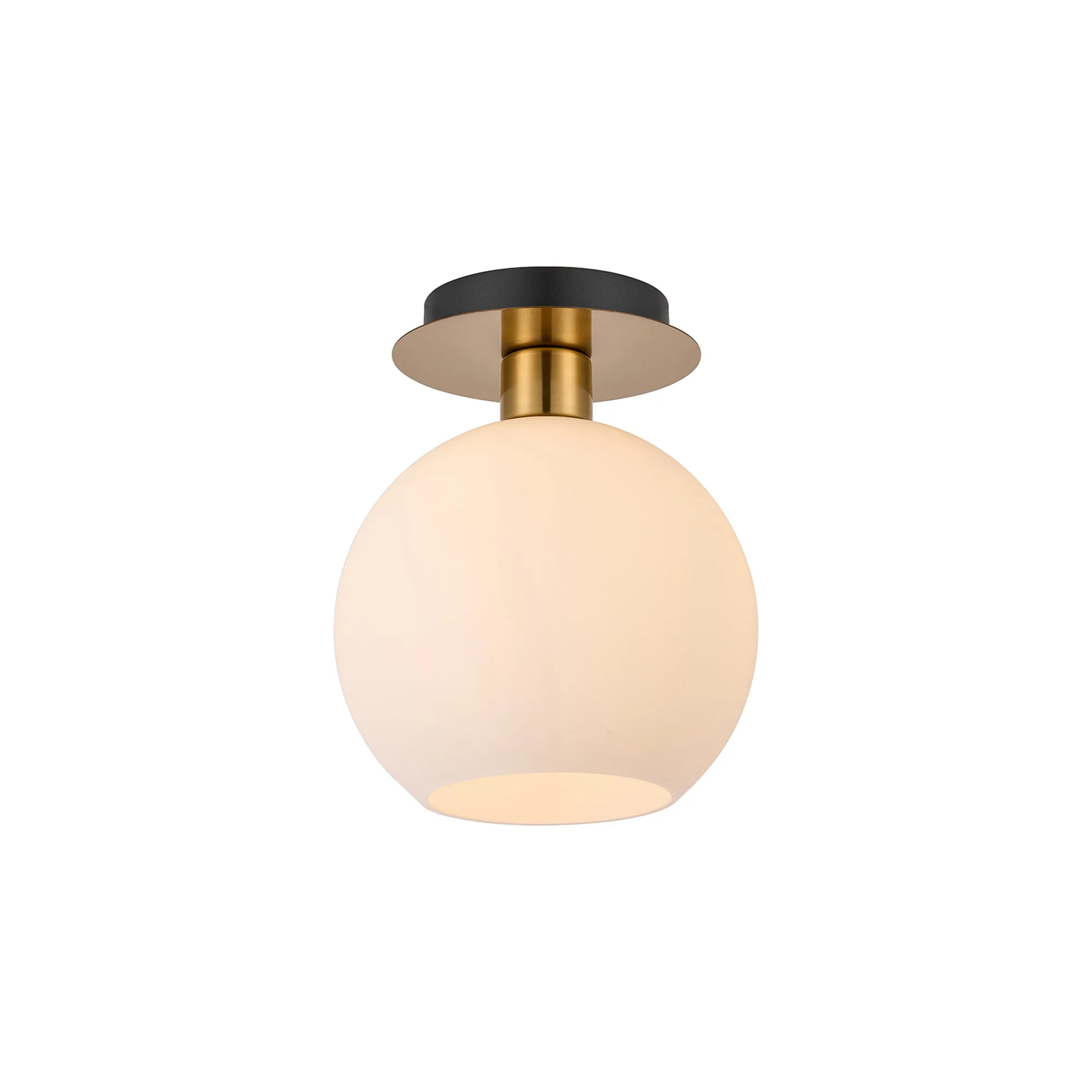 DK1240  Lori 15cm Round Ceiling Flush, 1 Light Flush Fitting E27, Antique Gold/Opal Open Mouth Round Globe Shades
